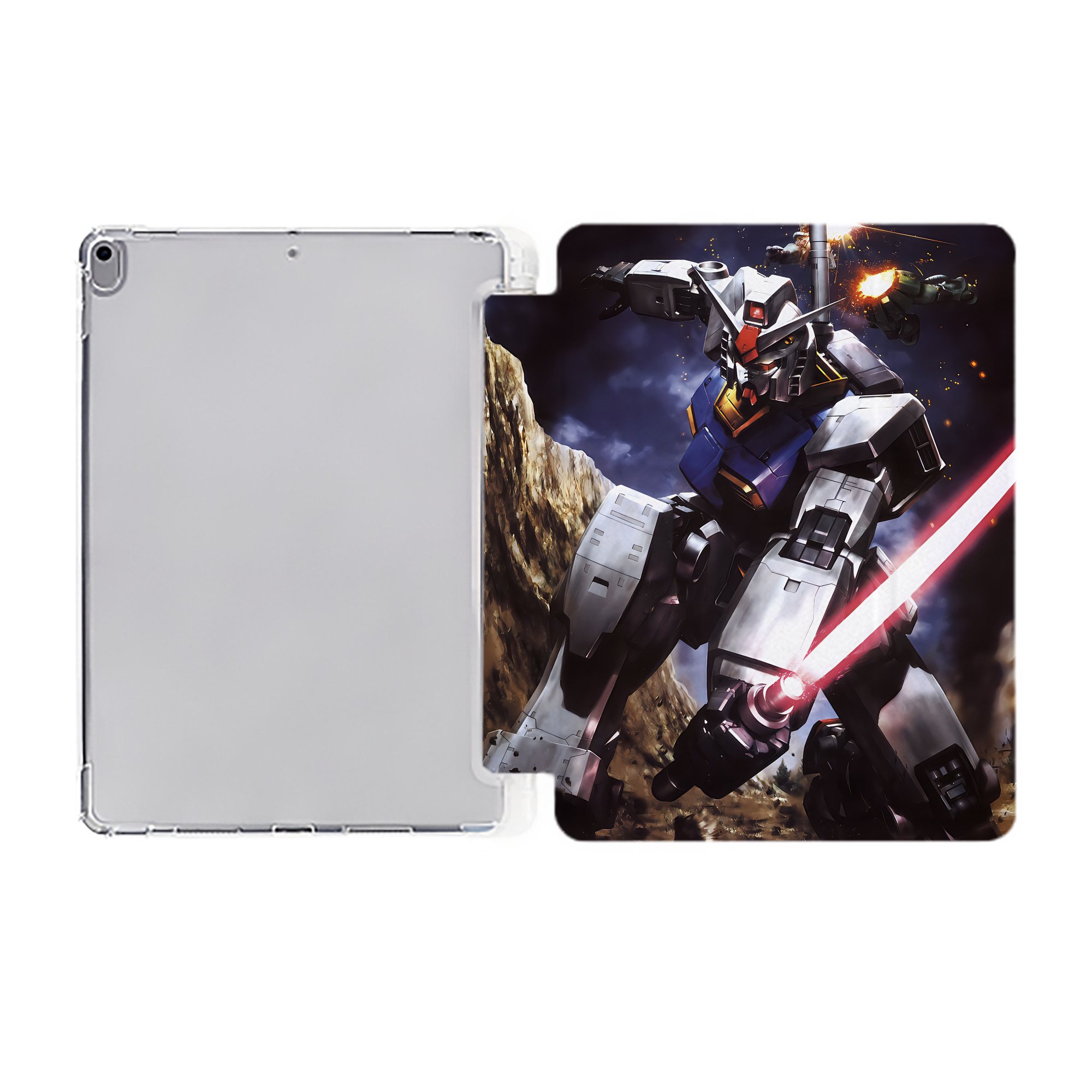 （画像用） 機動戦士ガンダム Mobile Suit Gundam IPad ケース ペン収納付き 三つ折りスタンド PUレザー×シリコン 対応機種9.5/10.5/10.9インチ